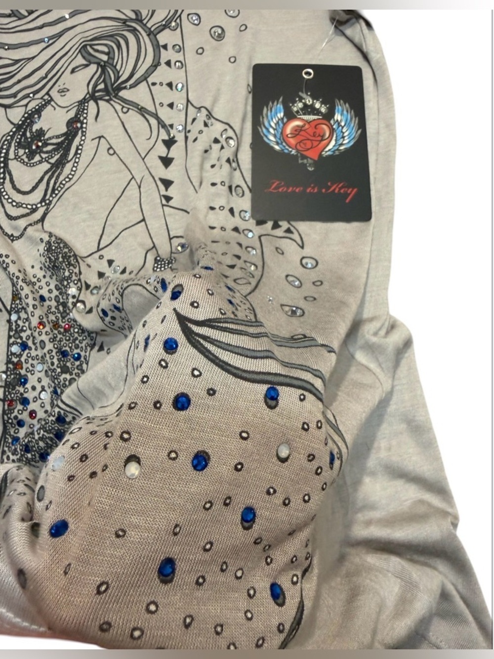 Vintage Y2K Key by Key Closet Mermaid Rhinestone Long Sleeve Top XS Gray NWT - Picture 3 of 7